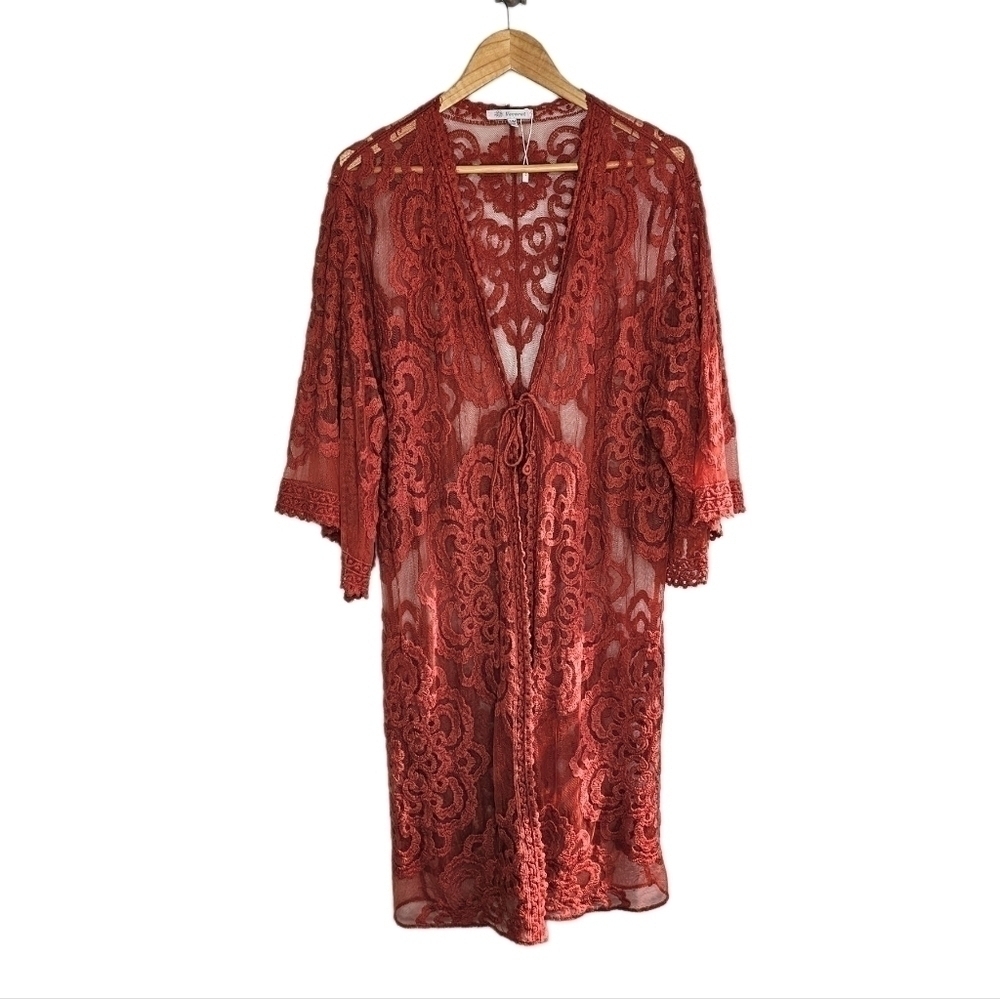 Bohemian kimono lace floral burt orange size small medium